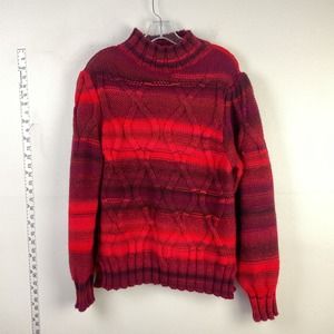 Bianca G Red Striped Wool Classic Cable Knit Mock Neck Sweater Womens L